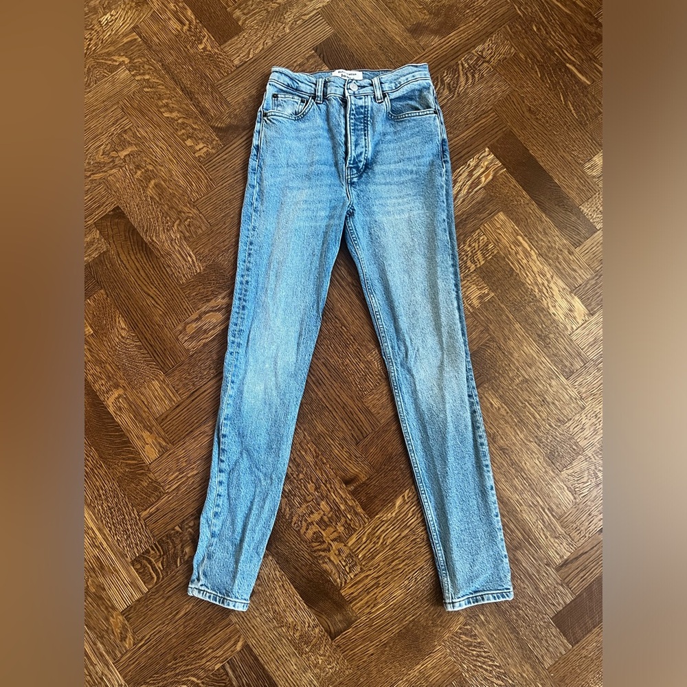 REFORMATION High Rise‎ Button Fly Skinny Jeans Maya Wash Organic Denim Blue 25